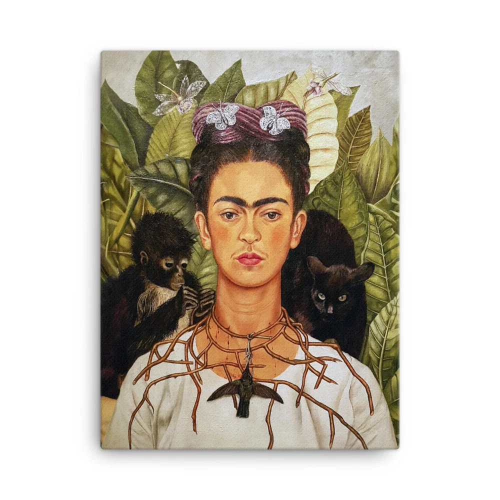 Leinwand - Frida Kahlo con collar de espinas y colibrí