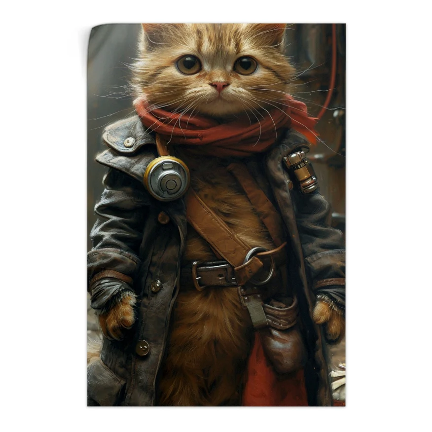 Gato Abrigo de Cuero Poster