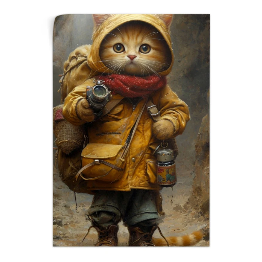 Gato Explorador con Cámara Poster