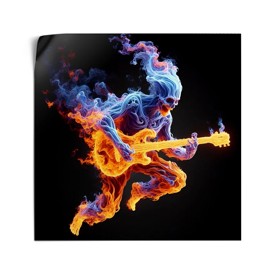 Guitarrista En Llamas Saltando Poster