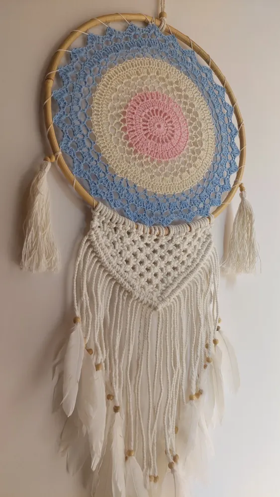 Atrapasueños GRANDE Tejido y Macrame (celeste y rosa) Holistic Concept Mx