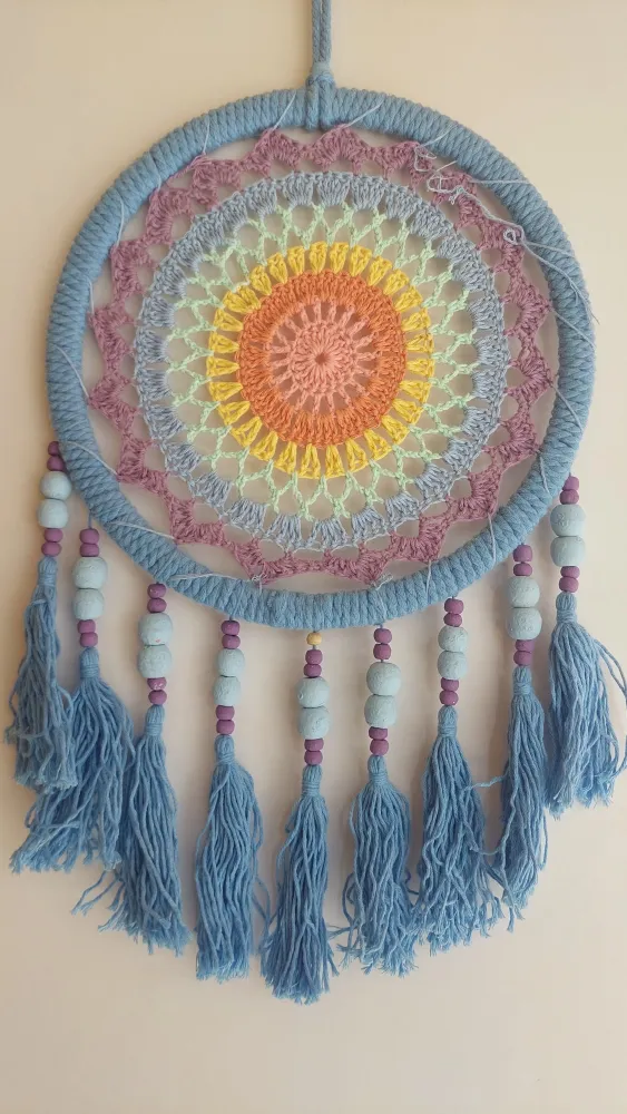 Atrapasueños Tejido y Macrame (azul celeste) Holistic Concept Mx