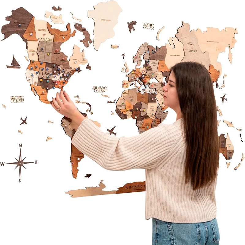 Mapa Del Mundo De Madera 100x60cm Mapa De Pared Para Viaje