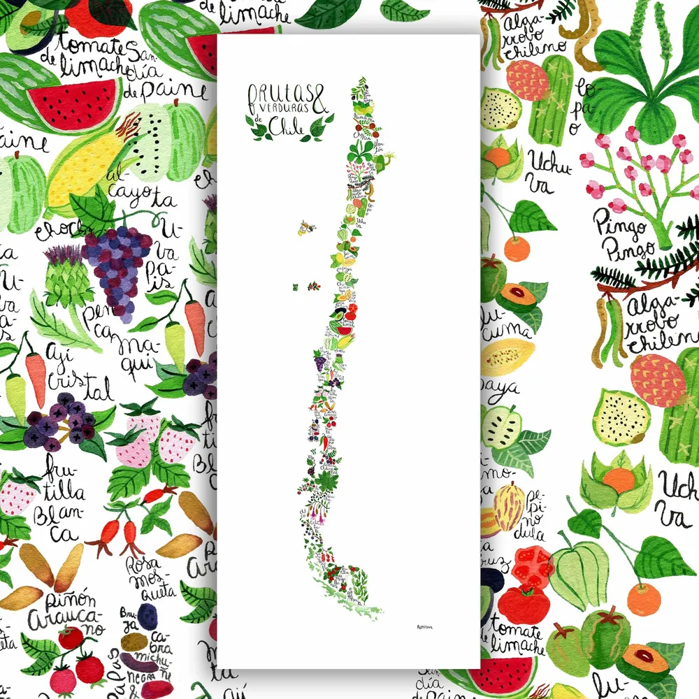 Mapa de Frutas y Verduras de Chile - Lámina MAPPIN