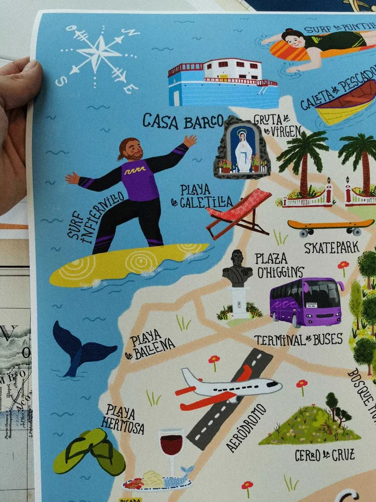 Mapa Ilustrado de Pichilemu - Lámina MAPPIN