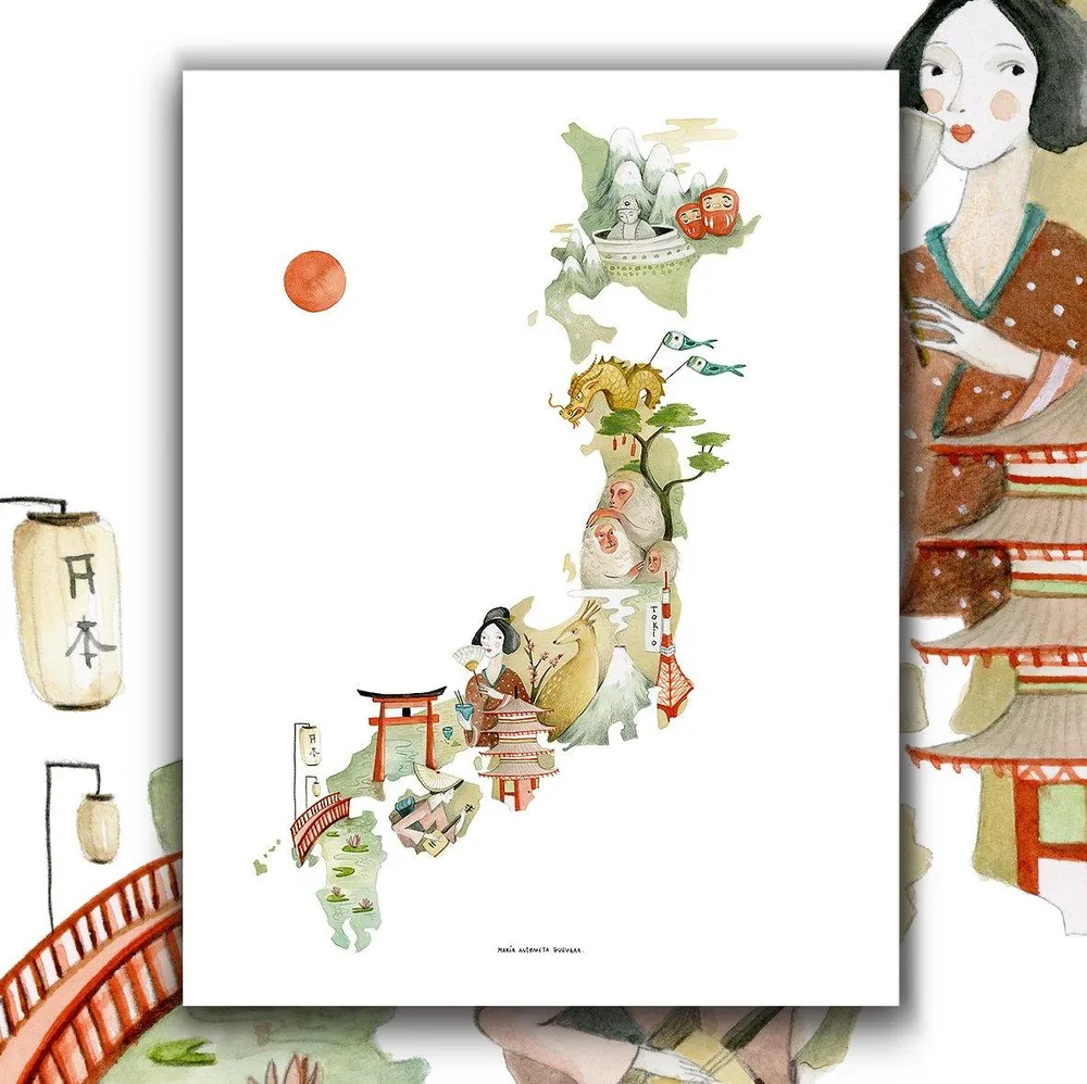 Mapa de Japón Ilustrado - Lámina MAPPIN