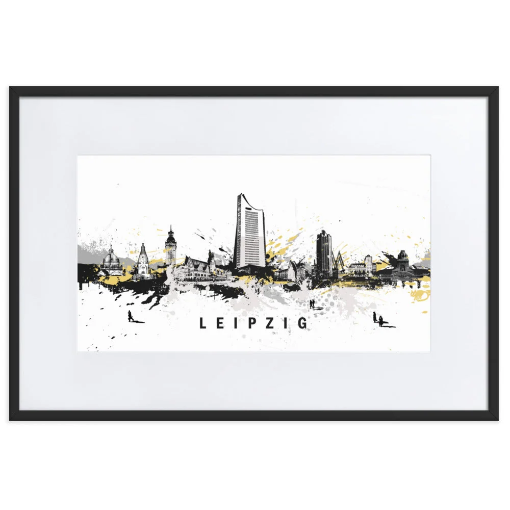 Póster con paspartú - Skyline Leipzig Negro Marko Kurth