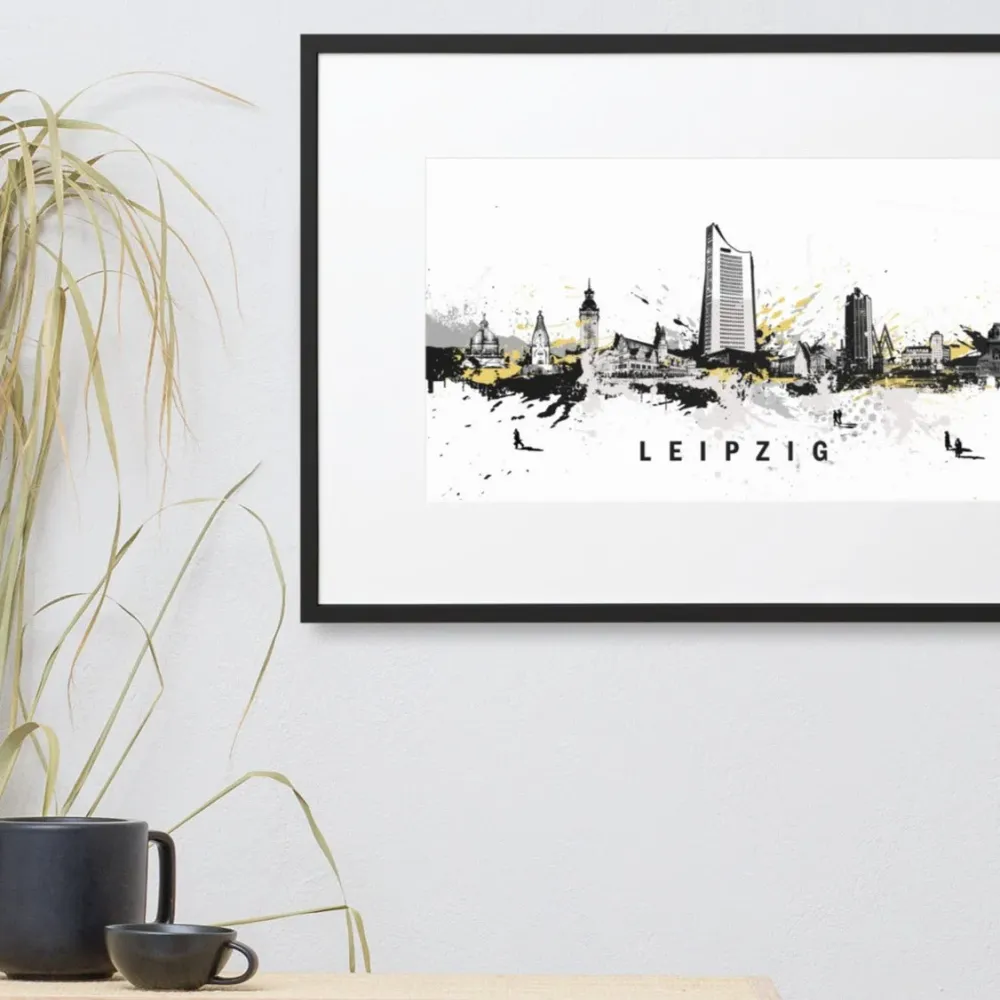 Póster con paspartú - Skyline Leipzig Negro Marko Kurth