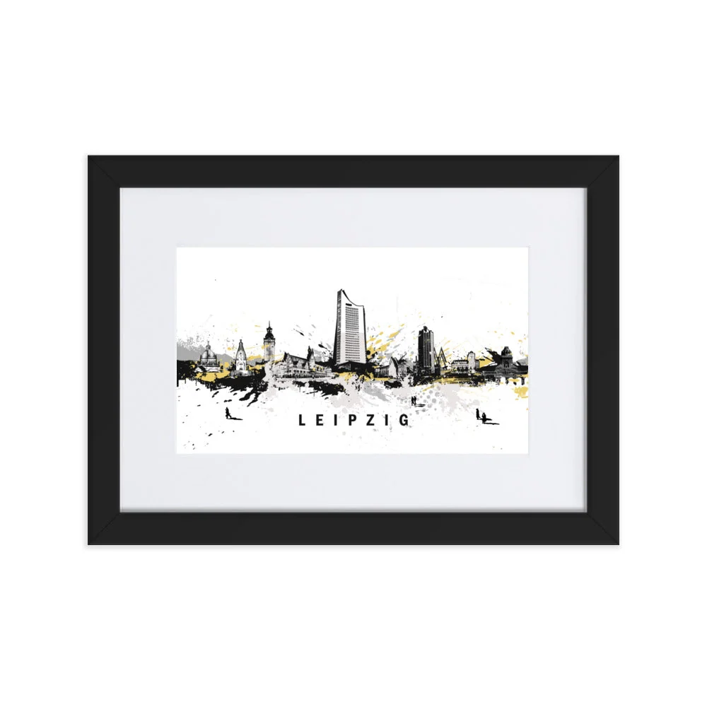 Póster con paspartú - Skyline Leipzig Negro Marko Kurth