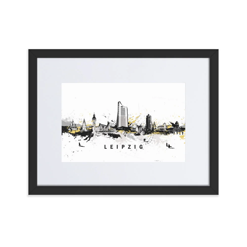Póster con paspartú - Skyline Leipzig Negro Marko Kurth