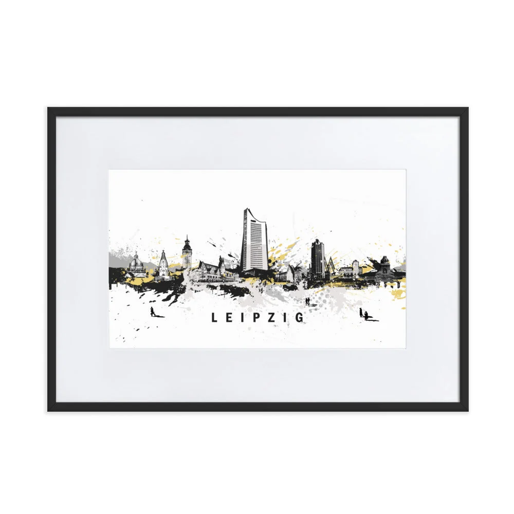 Póster con paspartú - Skyline Leipzig Negro Marko Kurth
