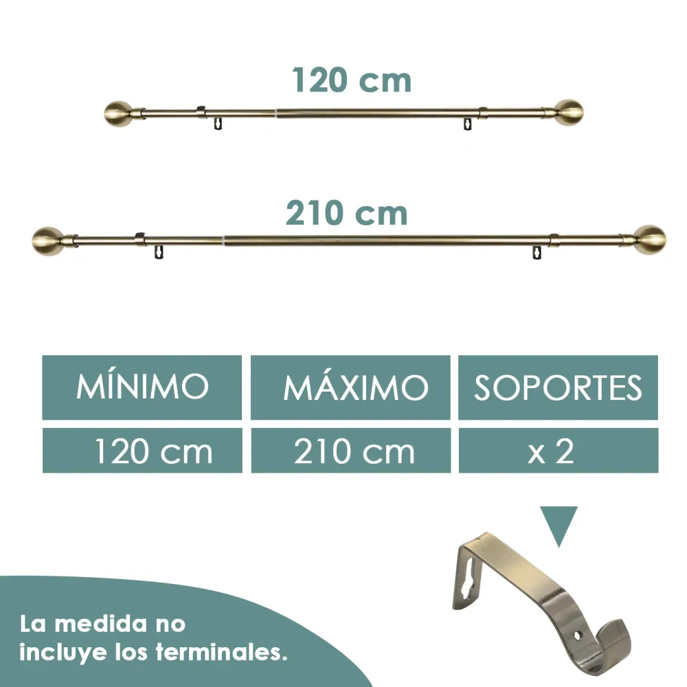 Barra De Cortinas Universal Extensible Acero Bola. Dorado MERCURY HOME