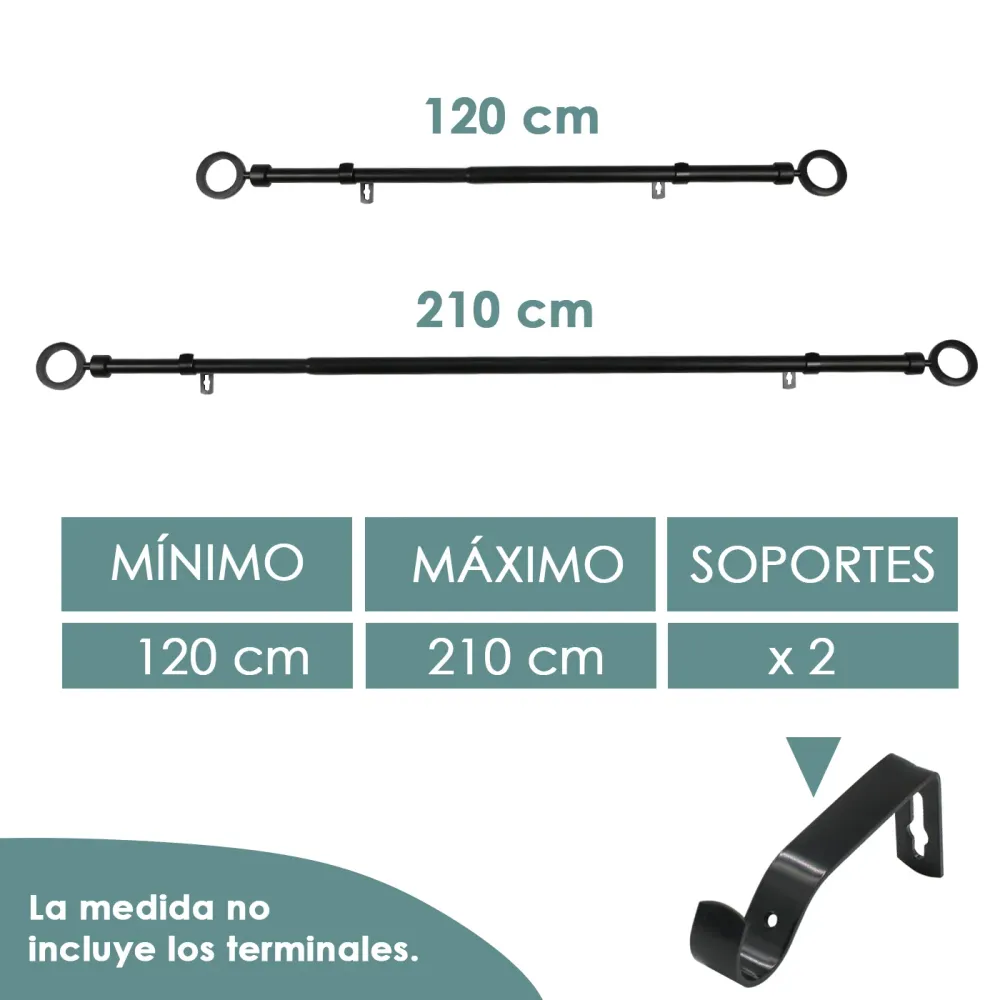 Barra De Cortinas Universal Extensible Metal Aro. Negro MERCURY HOME