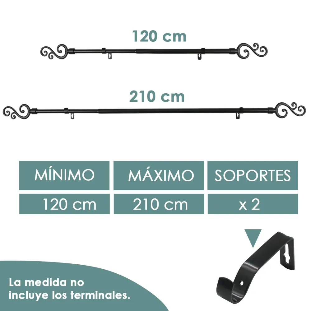 Barra De Cortinas Universal Extensible Metal Forma S- Negro MERCURY HOME