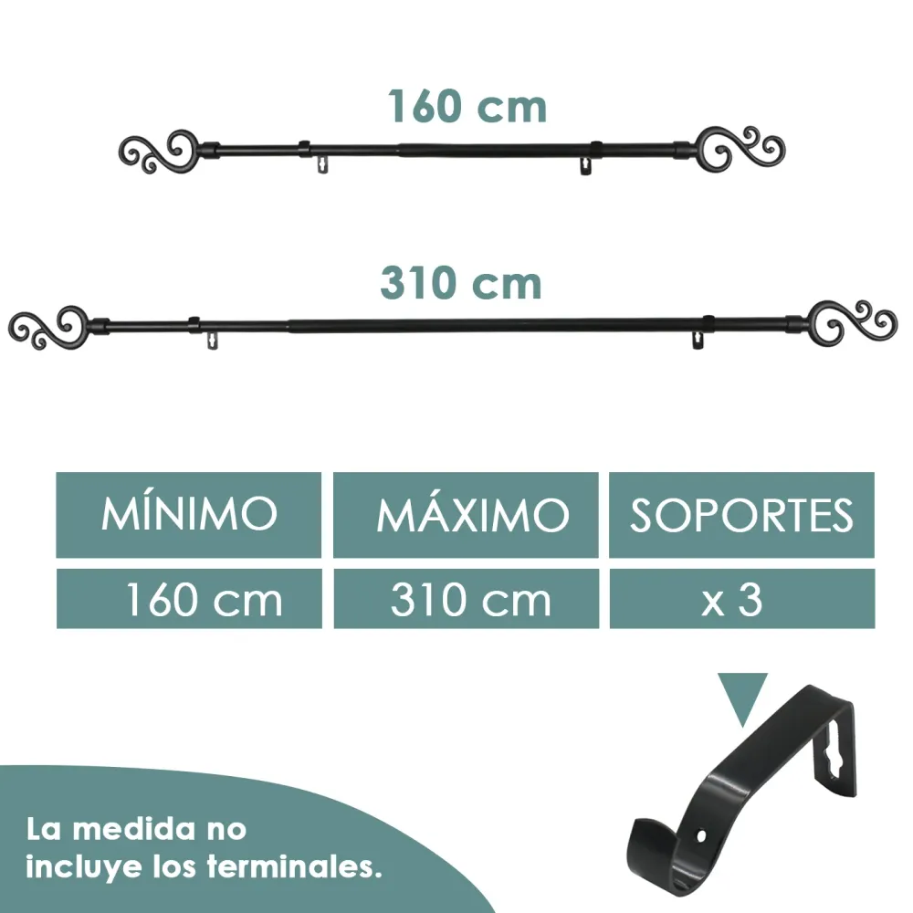 Barra De Cortinas Universal Extensible Metal Forma S- Negro MERCURY HOME