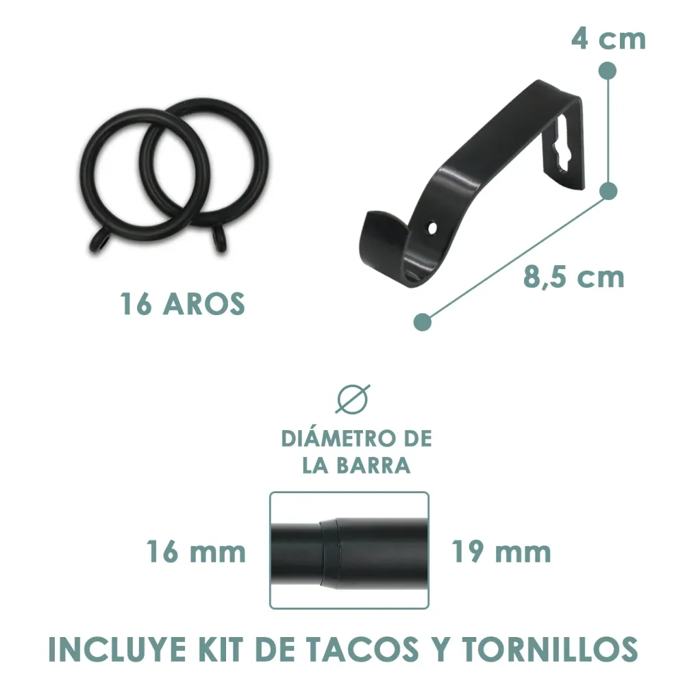 Barra De Cortinas Universal Extensible Metal Forma S- Negro MERCURY HOME
