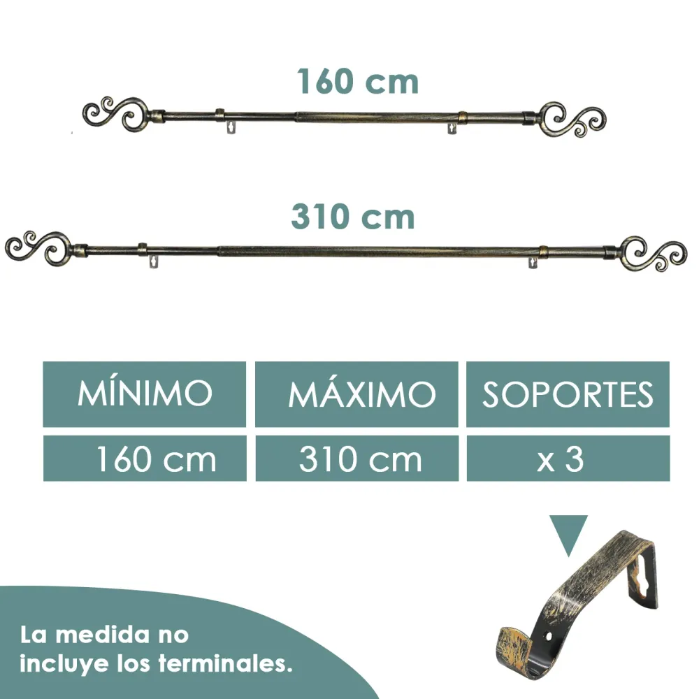 Barra De Cortinas Universal Extensible Metal Forma S- Negro+Dorado MERCURY HOME