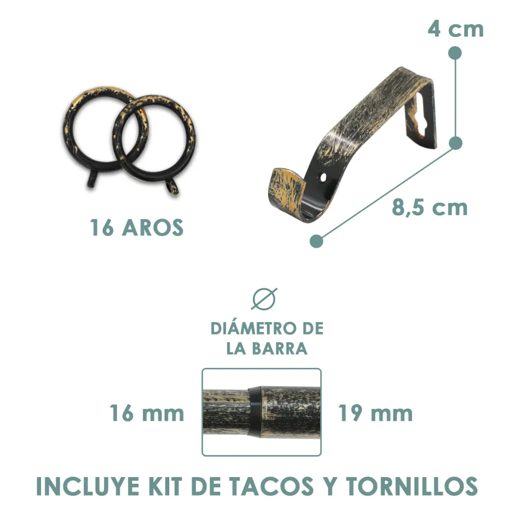 Barra De Cortinas Universal Extensible Metal Forma S- Negro+Dorado MERCURY HOME