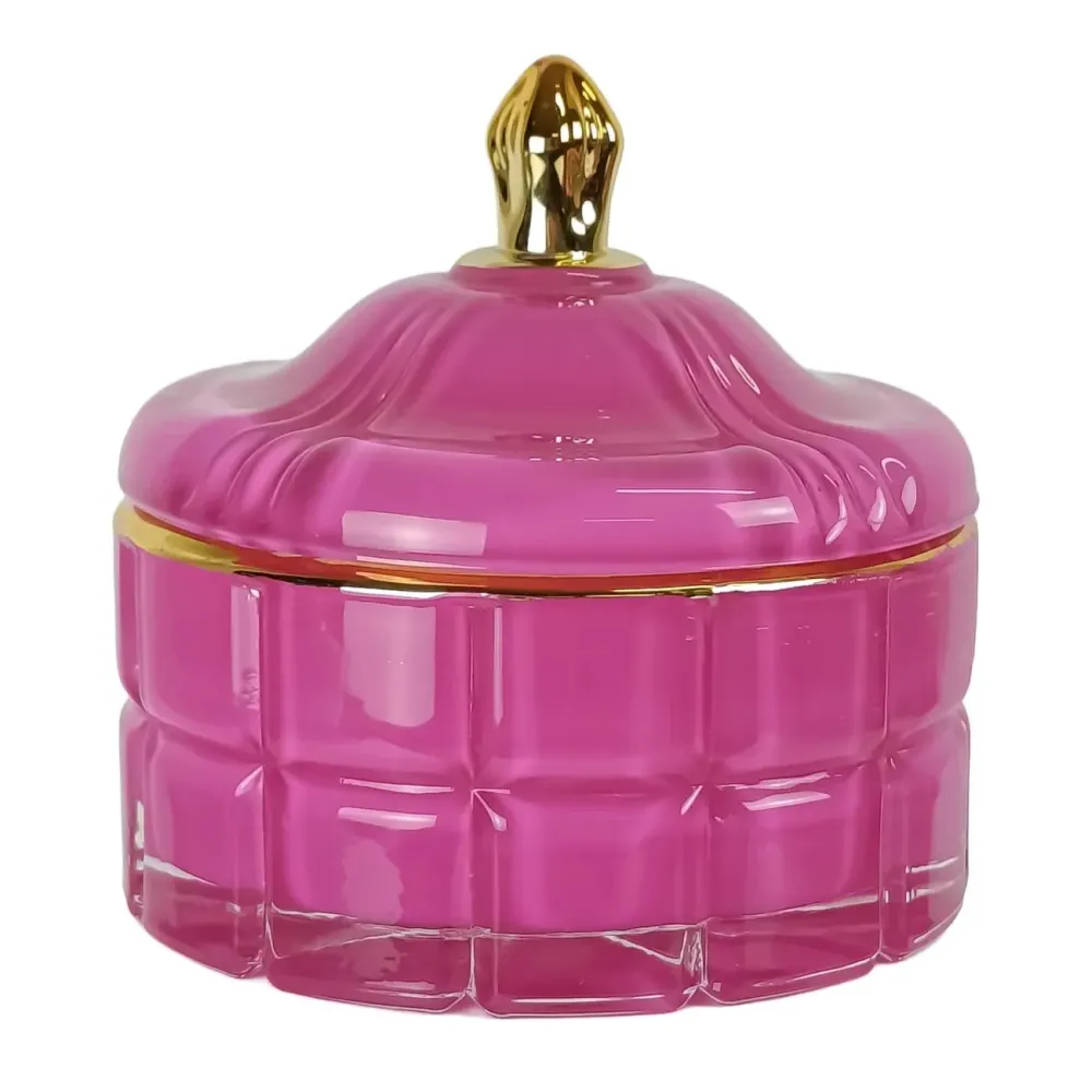 270ml - Cannes Vaso de lujo de vidrio para velas - Frasco de Vidrio Rosa Brillante con Oro My Store