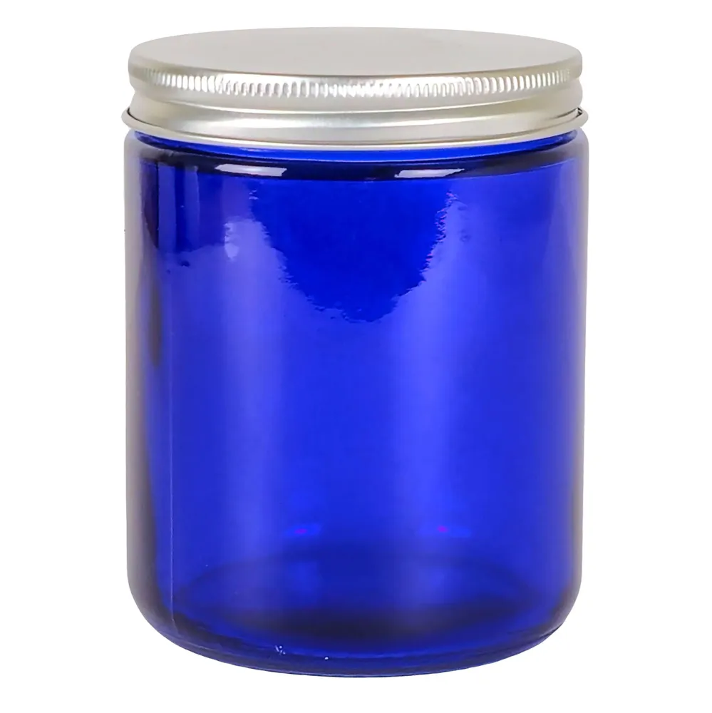 270ml - Miami Vaso de vidrio con rosca para velas - Azul con tapa plata My Store
