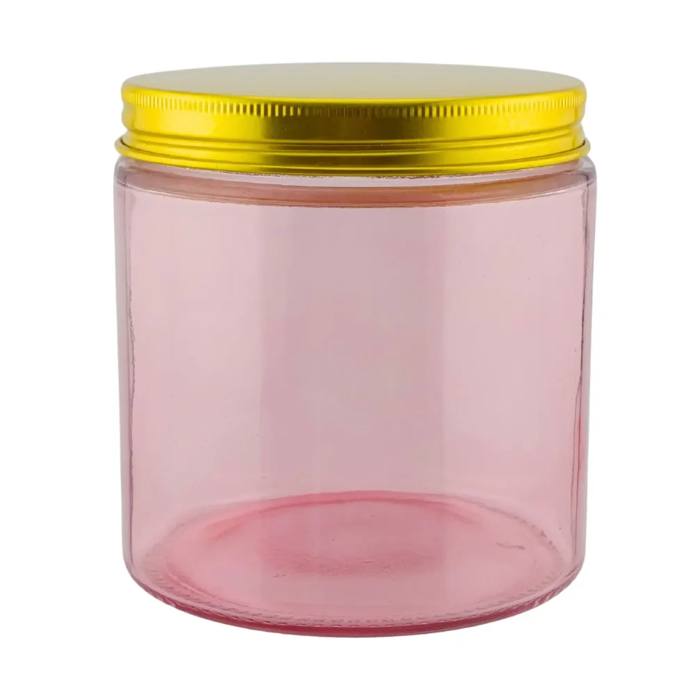510ml - Miami Vaso de vidrio con rosca para velas - Rosa con Tapa Dorada My Store