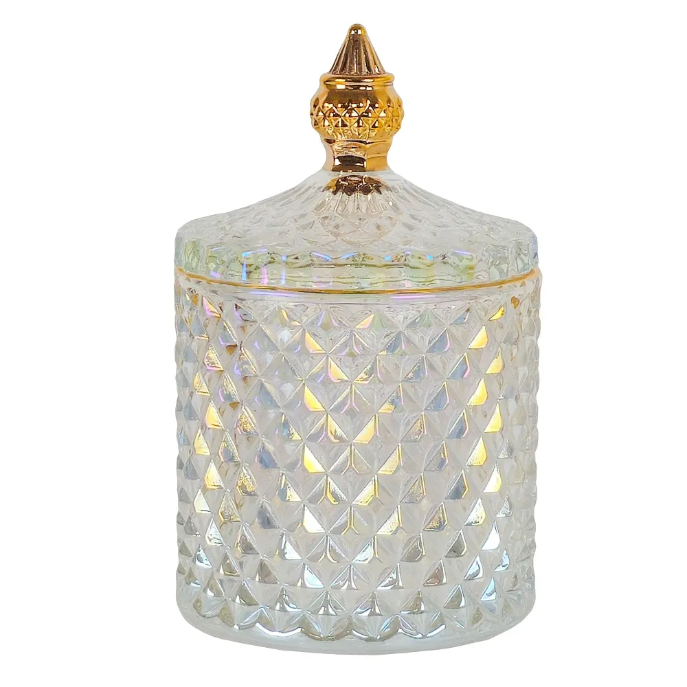 600ml - París Vaso de lujo de vidrio para velas - Tornasol Brillante con Oro My Store