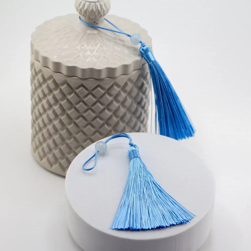 Borlas Chicas Decorativas - Azul Claro - Celeste para Velas – Tassels de Seda con Cuentas | Accesorios para Vasos de Velas...