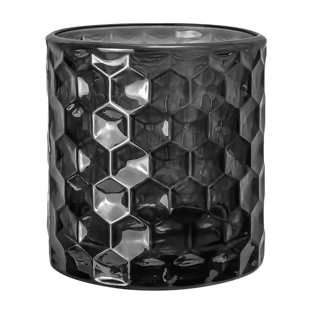EOL - 190ml - Oslo Vaso de vidrio con Patrón Hexagonal para velas - Gris Oscuro My Store