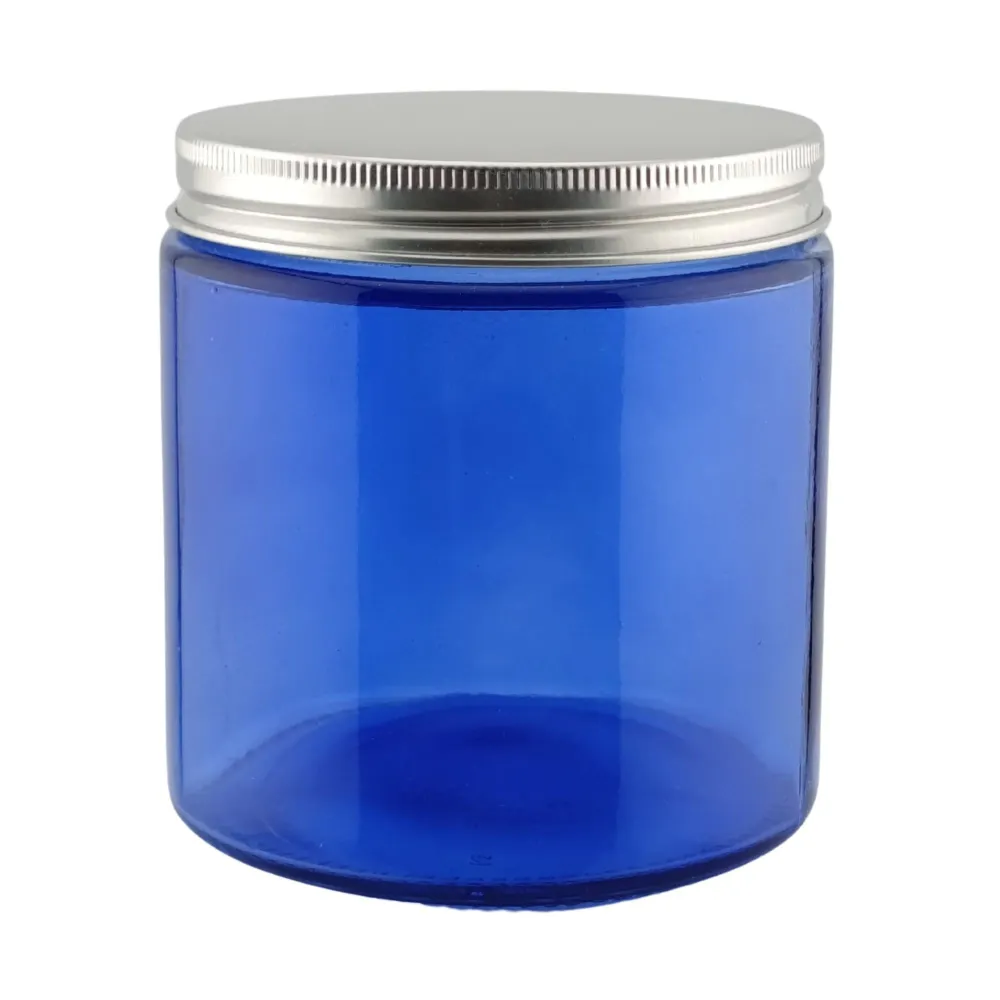 EOL - 510ml - Miami Vaso de vidrio con rosca para velas - Azul con Tapa Plateada My Store