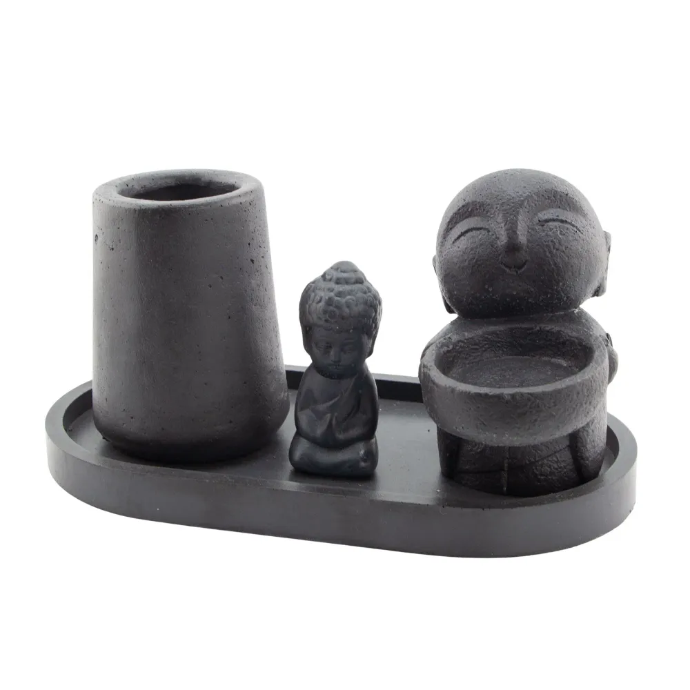 EOL - Set Holístico Buda Negro Mate | Portavelas Decorativo para Vela de Té / Tealight para Difusor Aromático | Vaso Vela...