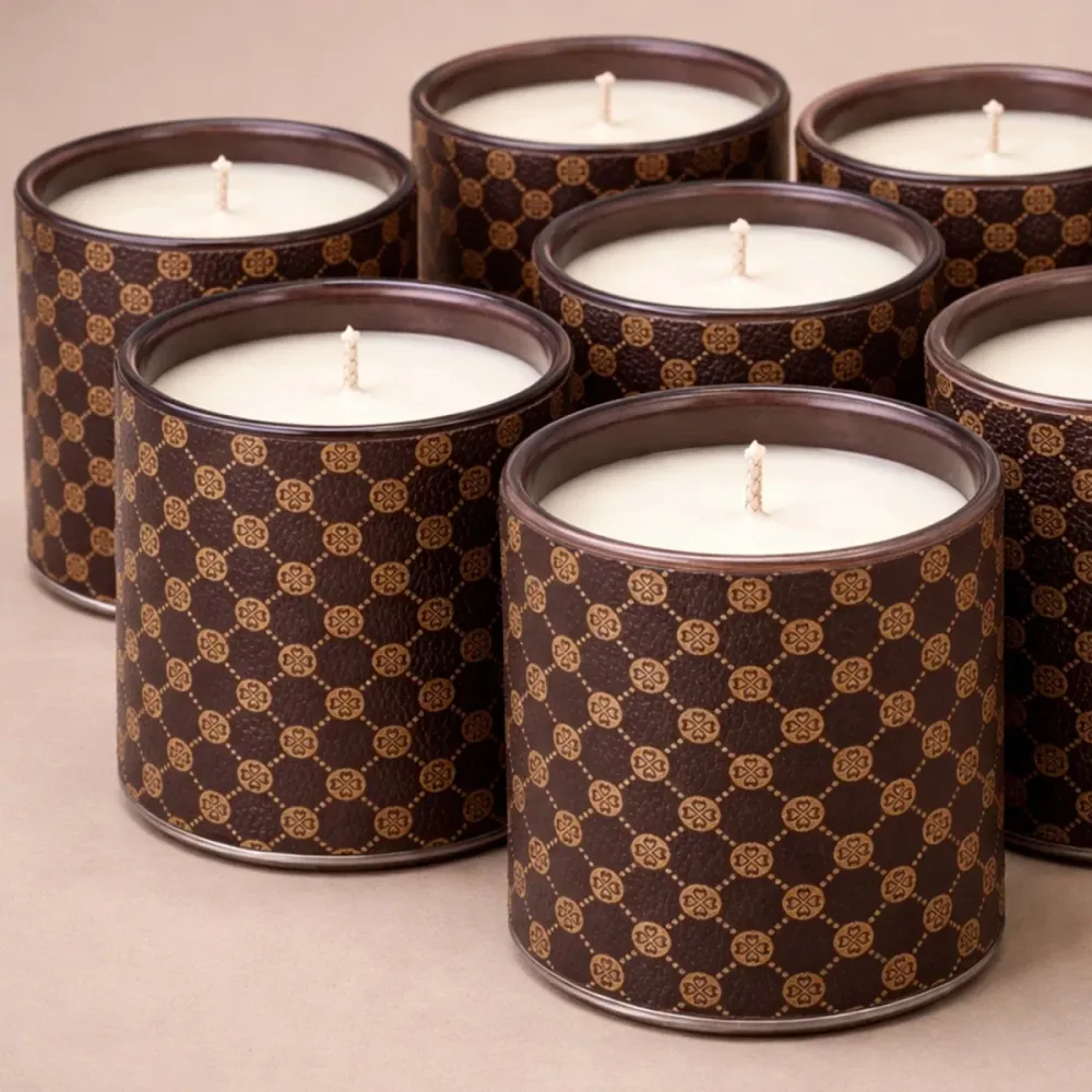 Set 560ml Mónaco Vaso de Vidrio para Velas - Frasco con Funda Decorativa Café con Dorado My Store