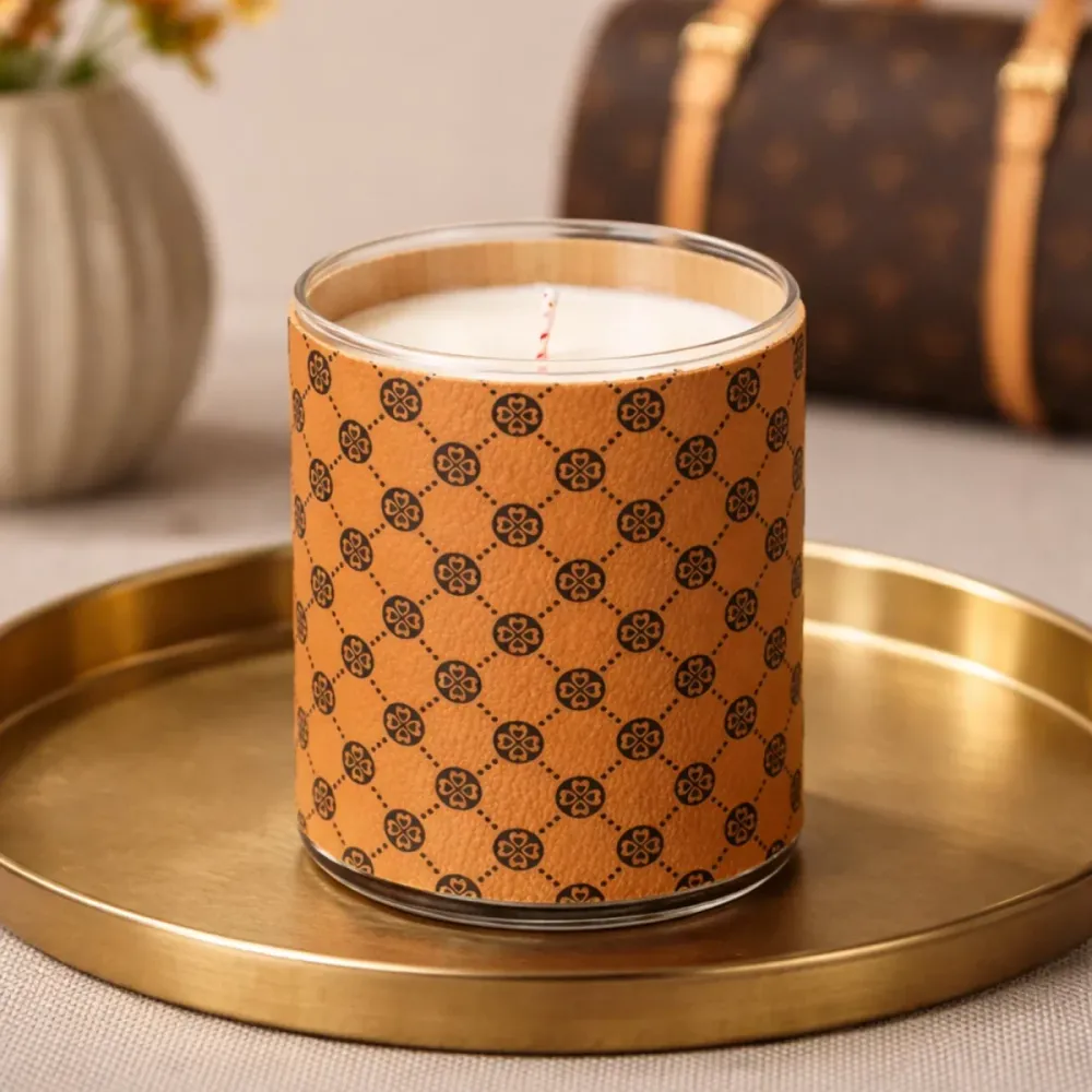 Set 560ml Mónaco Vaso de Vidrio para Velas - Frasco con Funda Decorativa Naranja con Negro My Store