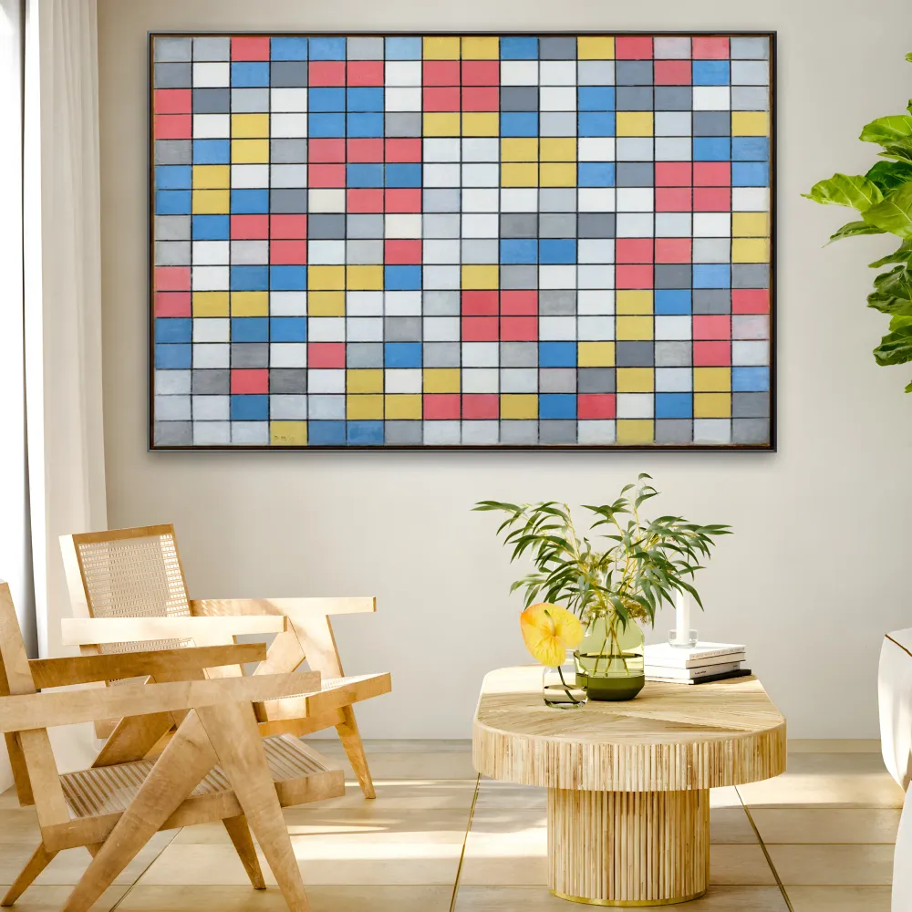 Composición con rejilla 9 Tablero de ajedrez con colores claros, Piet Mondrian OGC
