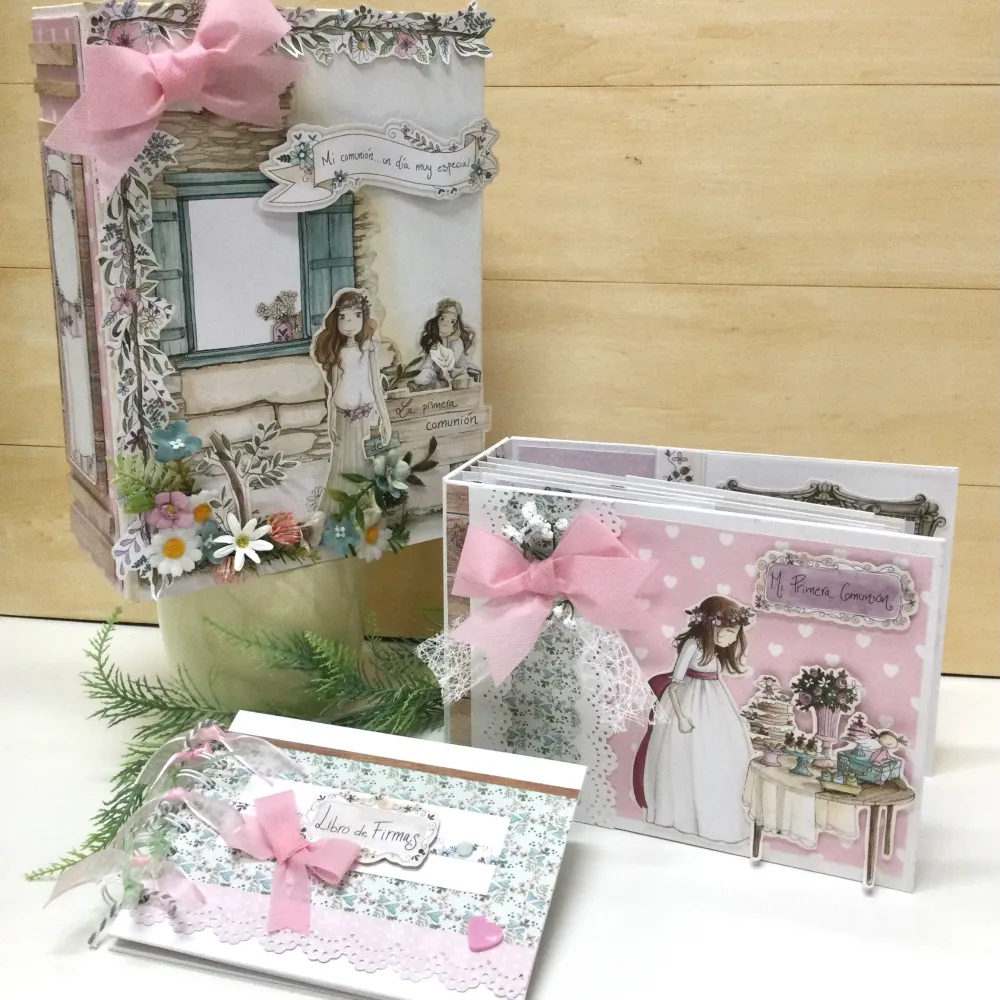 Conjunto Caja Libro Con Album Y Libro De Firmas Comunión Niñ PapelArte,
