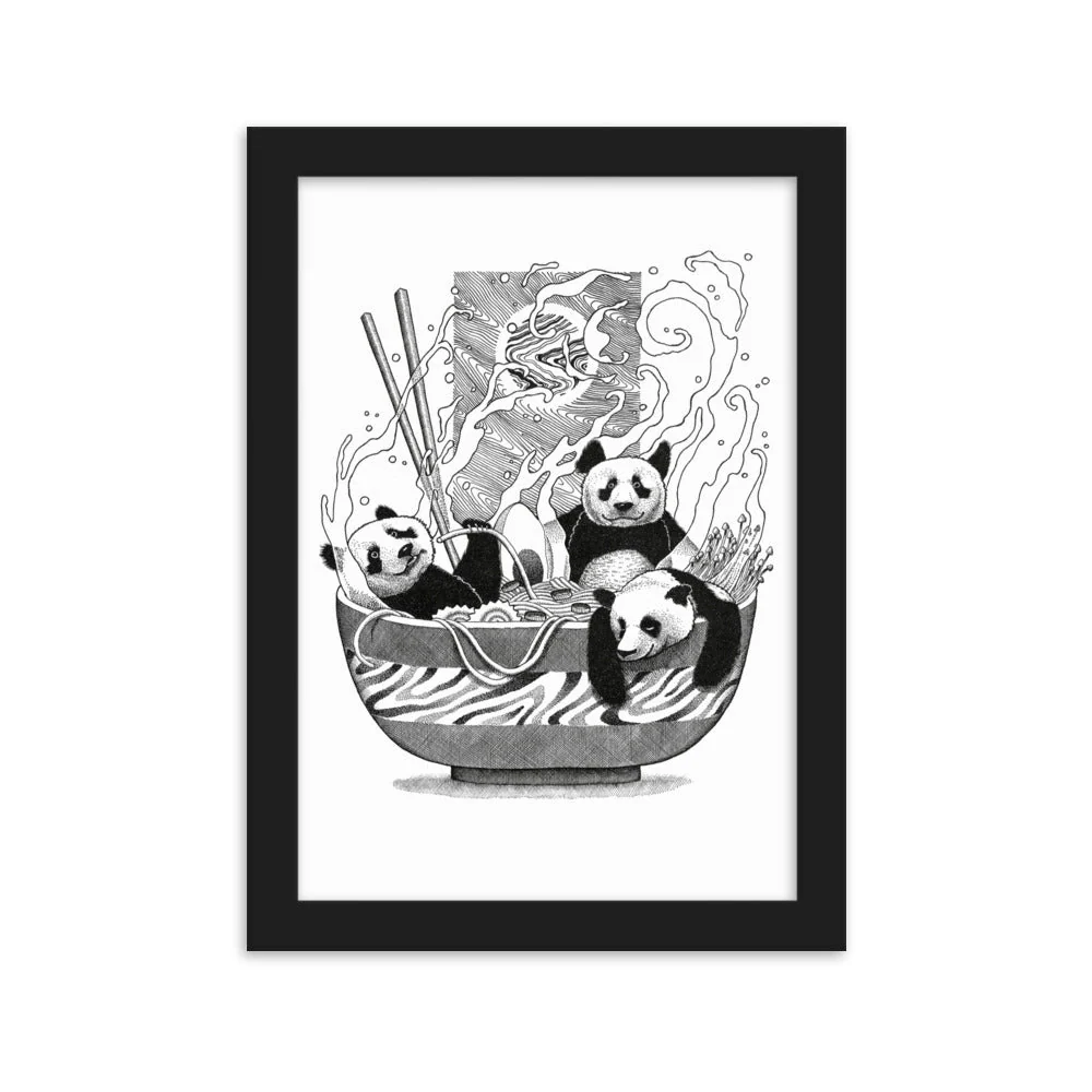 Póster con marco - Panda Ramen Negro Pavel Illustrations