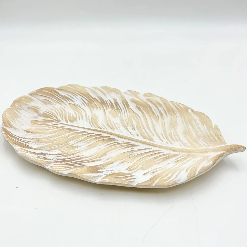Bandeja de hojas madera y blanco 30x18 Petra Decora