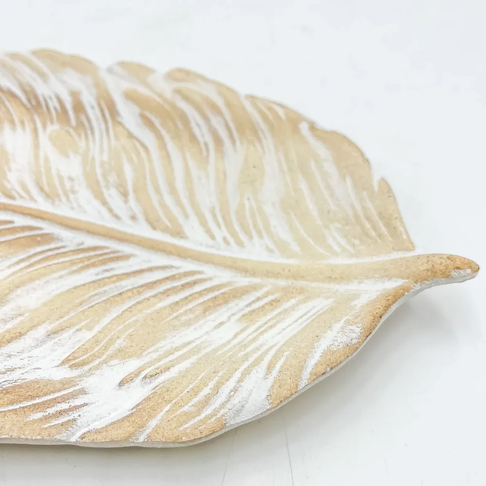 Bandeja de hojas madera y blanco 30x18 Petra Decora