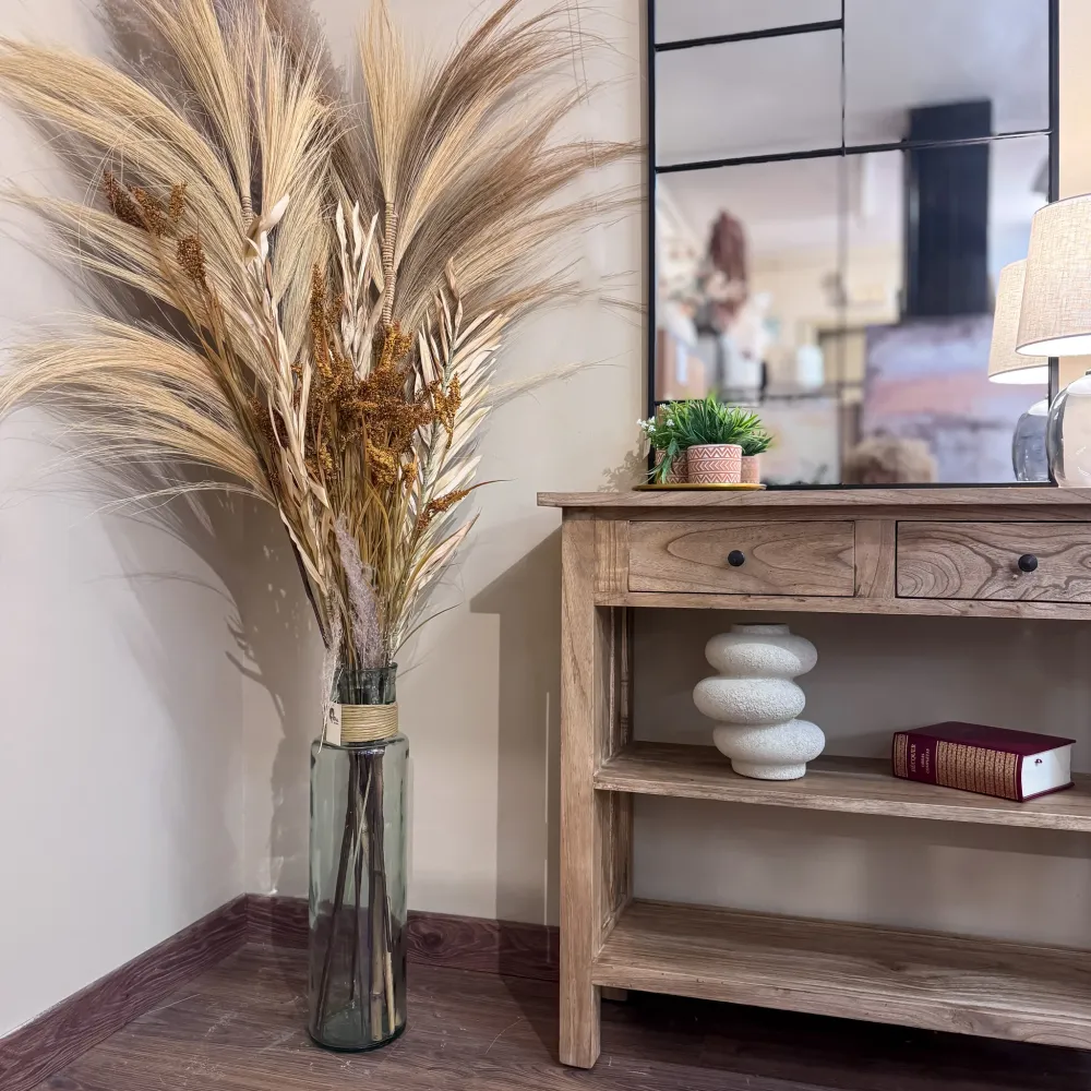 Jarrón de vidrio y ratán natural 58 cm Petra Decora