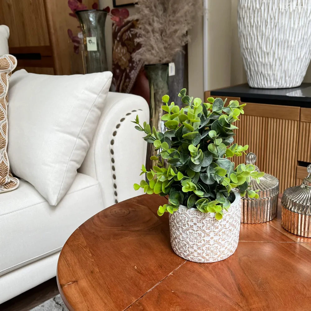 Planta artificial y maceta estampada beige Petra Decora