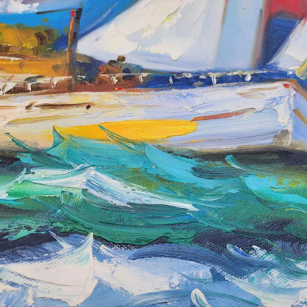 Pintura Barcos Arcoiris 80x80 cm