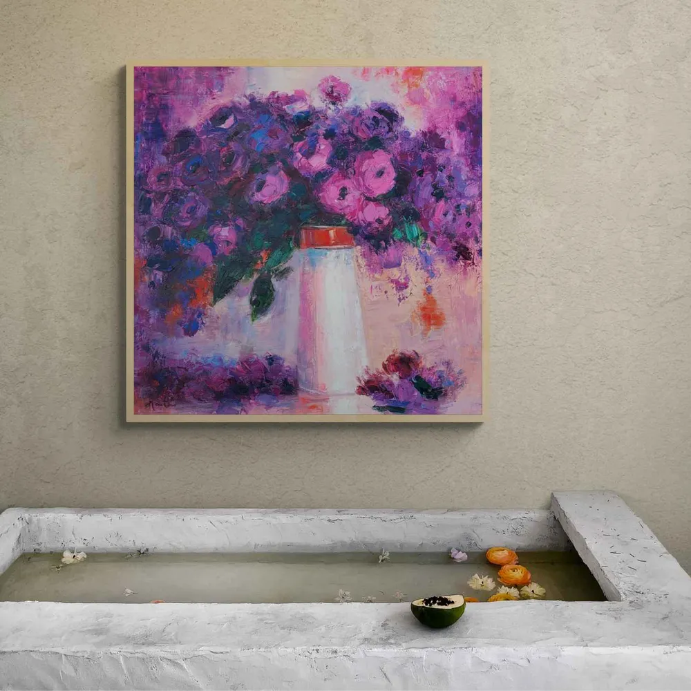 Pintura Jarrón Violetas 90x90 cm