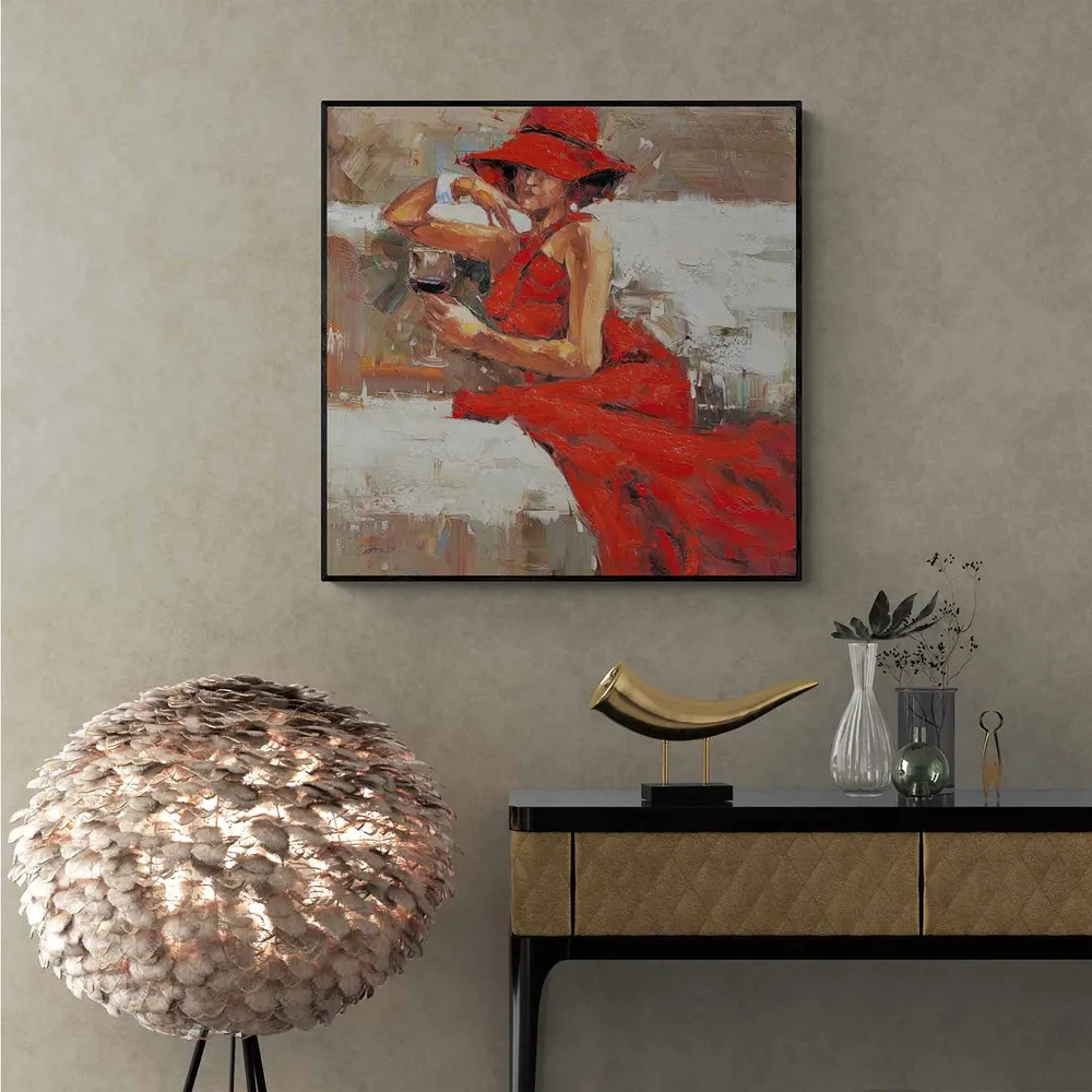 Pintura Mujer de Rojo 80x80 cm
