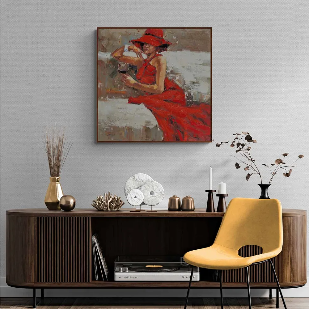 Pintura Mujer de Rojo 80x80 cm