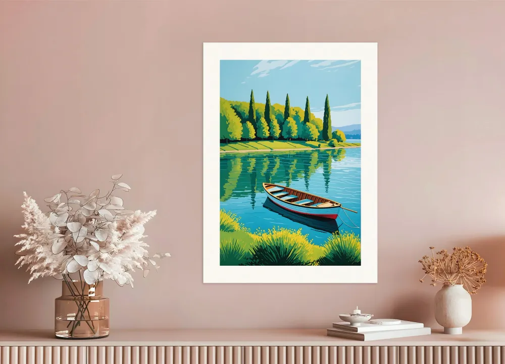Un barco en un lago - Póster Posterscape Creative Studio