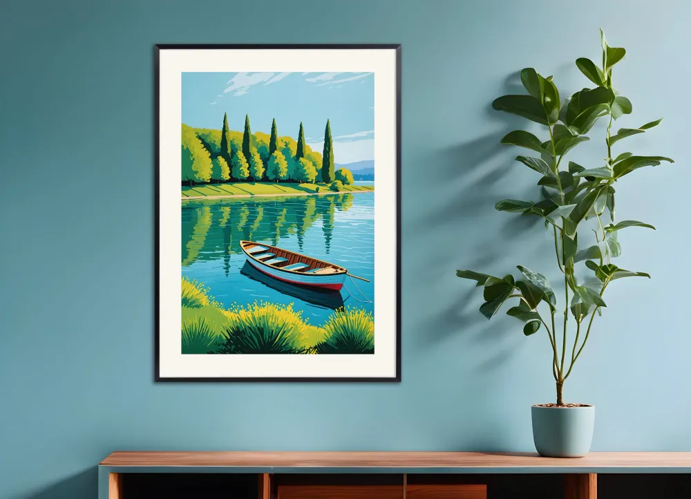 Un barco en un lago - Póster Posterscape Creative Studio