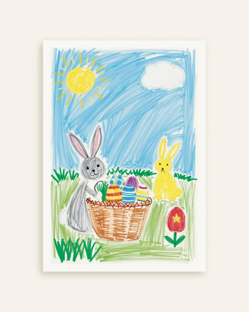 Cesta de Conejo de Pascua – Póster estilo crayón Posterscape Creative Studio