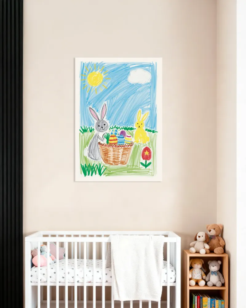 Cesta de Conejo de Pascua – Póster estilo crayón Posterscape Creative Studio