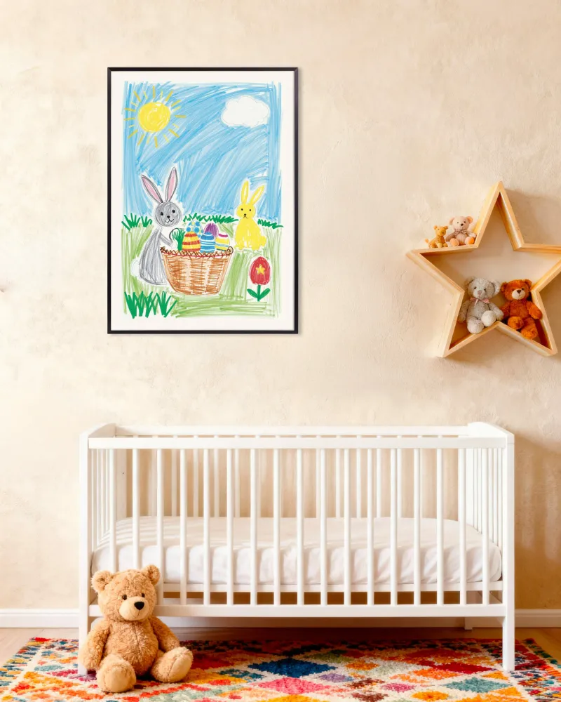 Cesta de Conejo de Pascua – Póster estilo crayón Posterscape Creative Studio