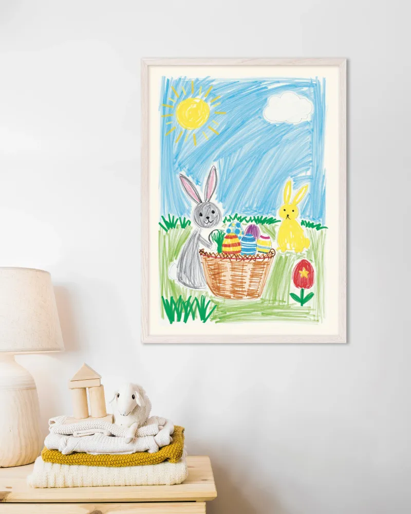 Cesta de Conejo de Pascua – Póster estilo crayón Posterscape Creative Studio