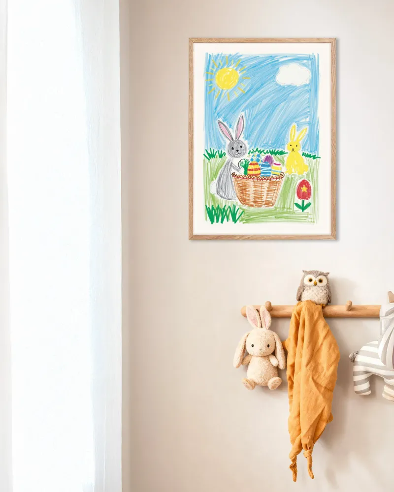 Cesta de Conejo de Pascua – Póster estilo crayón Posterscape Creative Studio
